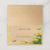 Rustikales Holz Gelbe Blütenschmetterlingsstelle Platzkarte (Außenseite Aufgefaltet)