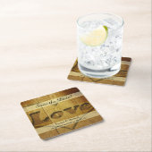 Rustikales Holz geschnitzte Liebe Save the Date Rechteckiger Pappuntersetzer (Vor Ort)