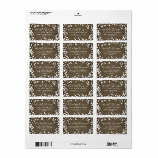 Rustikales Holz Gipskraut Blumenkohle Rücksendeadr Adressaufkleber (Vorne)