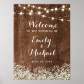 Rustikales Holz Gipskraut Hochzeit Begrüßungszeich Poster (Vorne)