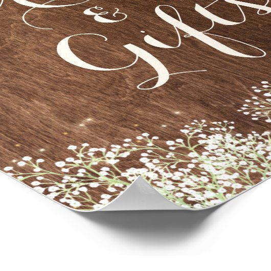 Rustikales Holz Gipskraut Hochzeitskarten Schild (Ecke)