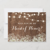 Rustikales Holz Gipskraut Trauzeugin Einladung (Vorderseite)