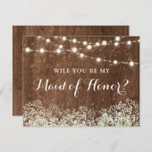 Rustikales Holz Gipskraut Trauzeugin Einladung (Vorne/Hinten)