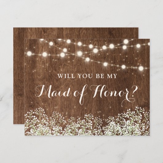 Rustikales Holz Gipskraut Trauzeugin Einladung (Vorne/Hinten)