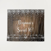 Rustikales Holz Glam Diamonds Glitzer Party Hinter Wandteppich (Vorderseite (Horizontal))