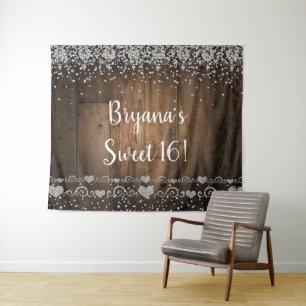 Rustikales Holz Glam Diamonds Glitzer Party Hinter Wandteppich