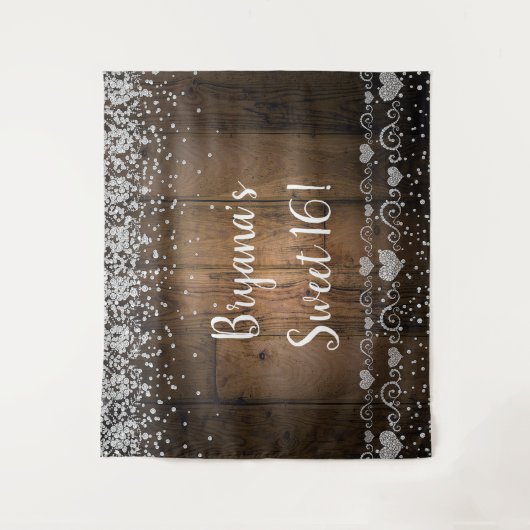 Rustikales Holz Glam Diamonds Glitzer Party Hinter Wandteppich (Vorderseite)