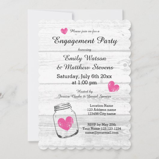 Rustikales Holz-Glas-Verlobungsparty Einladungen (Vorderseite)