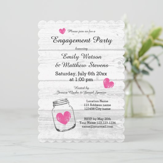 Rustikales Holz-Glas-Verlobungsparty Einladungen (Stehend Vorderseite)