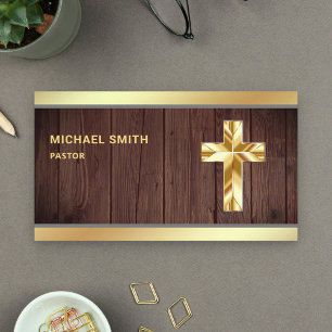 Rustikales Holz Gold Foil Jesus Christus Kreuzpast Visitenkarte