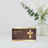 Rustikales Holz Gold Foil Jesus Christus Kreuzpast Visitenkarte (Stehend Vorderseite)