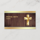 Rustikales Holz Gold Foil Jesus Christus Kreuzpast Visitenkarte (Vorderseite)