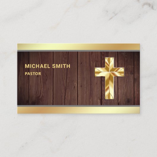 Rustikales Holz Gold Foil Jesus Christus Kreuzpast Visitenkarte (Vorderseite)
