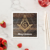 Rustikales Holz Gold Frohe Weihnachten Masonic Nap Serviette (Beispiel)