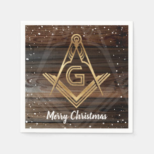 Rustikales Holz Gold Frohe Weihnachten Masonic Nap Serviette