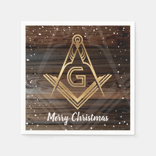 Rustikales Holz Gold Frohe Weihnachten Masonic Nap Serviette (Vorderseite)