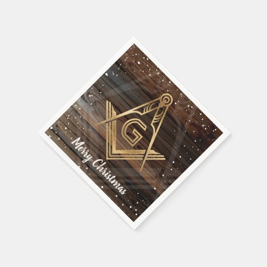 Rustikales Holz Gold Frohe Weihnachten Masonic Nap Serviette (Ecke)
