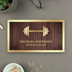 Rustikales Holz Gold Hantel Fitness Personal Train Visitenkarte