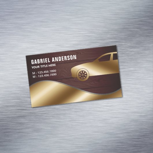 Rustikales Holz Gold Luxus Mietwagen Chauffeur Magnetische Visitenkarte (Beispiel)