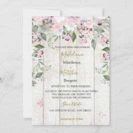 Rustikales Holz Gold Pink Hochzeitsempfang Einladung