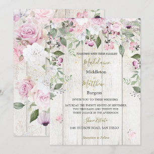 Rustikales Holz Gold Pink Hochzeitsempfang Einladung