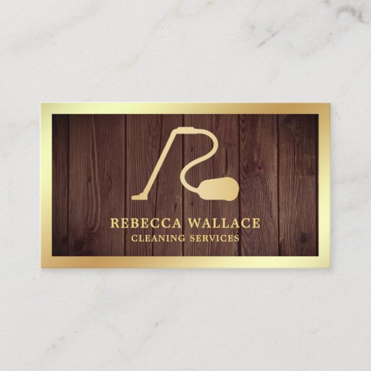 Rustikales Holz Gold Staubsauger Reinigungsservice Visitenkarte (Vorderseite)
