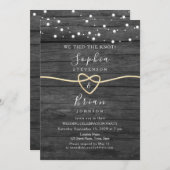 Rustikales Holz Gold String Lights Hochzeitsempfan Einladung (Vorne/Hinten)