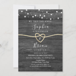 Rustikales Holz Gold String Lights Hochzeitsempfan Einladung