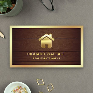 Rustikales Holz Goldfolie Home Logo Immobilienmakl Visitenkarte