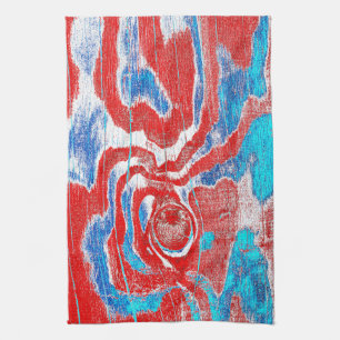 Rustikales Holz Grain Knot Textur in Red Blue Whit Geschirrtuch
