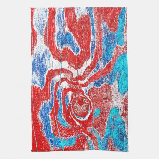 Rustikales Holz Grain Knot Textur in Red Blue Whit Geschirrtuch (Vertikal)