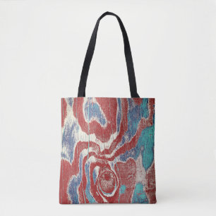 Rustikales Holz Grain Knot Textur in Red Blue Whit Tasche