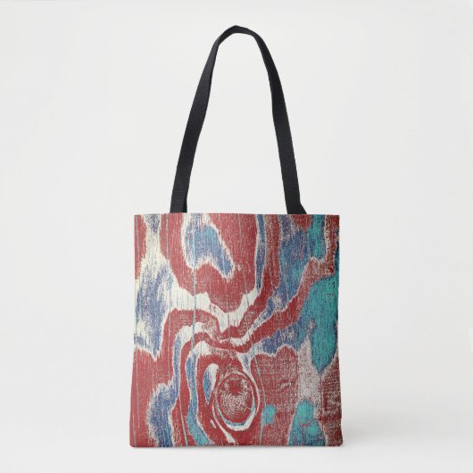 Rustikales Holz Grain Knot Textur in Red Blue Whit Tasche (Vorderseite)