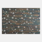 Rustikales Holz Graue rote Schneeflocken Weihnacht Geschenkpapier Set (Vorderseite)