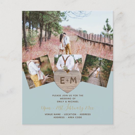 Rustikales Holz graviert Herz FOTO COLLAGE BUDGET Flyer (Vorne)