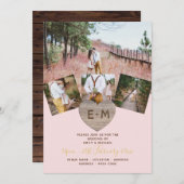 Rustikales Holz graviert Herz FOTO COLLAGE Einladung (Vorne/Hinten)