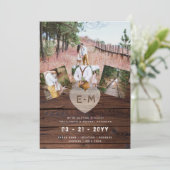 Rustikales Holz-Gravur Herz FOTO COLLAGE WEDD Einladung (Stehend Vorderseite)