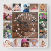 Rustikales Holz Großmutter's Küche 16 FotoCollage Quadratische Wanduhr (Vorderseite)