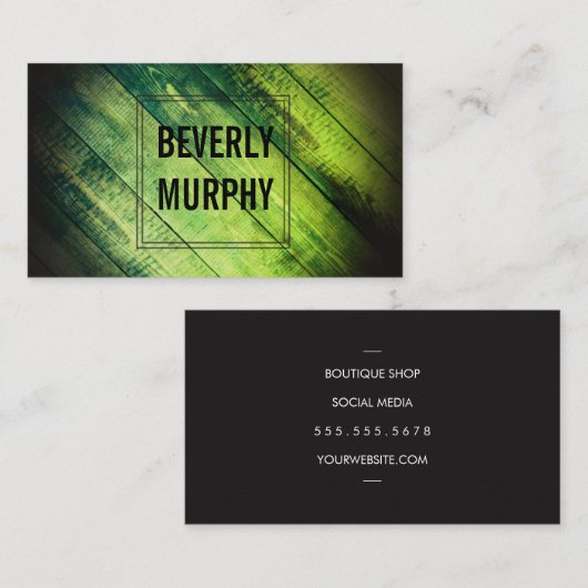 Rustikales Holz Grün mit Verzierung und Vignette Visitenkarte (Vorne/Hinten)