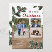 Rustikales Holz Grün Weihnachtsferien Fotokarte Feiertagskarte (Vorne/Hinten)