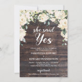 Rustikales Holz Grün weiße Rose boho sagte sie ja Einladung (Vorderseite)