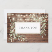 Rustikales Holz Grüne String Lights Vielen Dank Dankeskarte (Vorderseite)