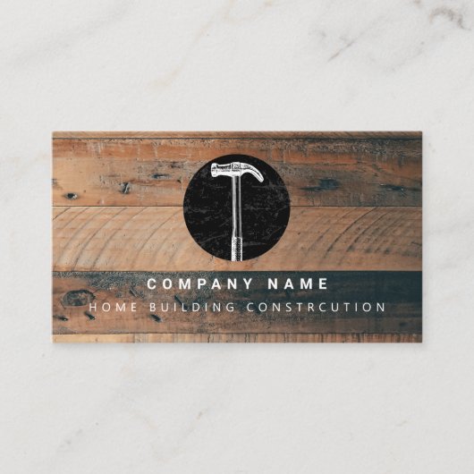 Rustikales Holz Hammer Zuhause Gebäude Constructio Visitenkarte (Vorderseite)