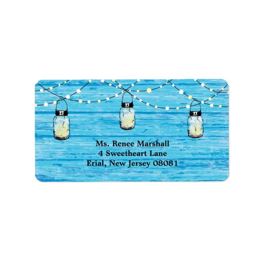 Rustikales Holz hanging Mason Jars und Lights Wedd Adressaufkleber (Vorne)