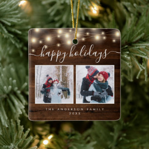 Rustikales Holz Happy Holiday 2 Foto Keramikornament