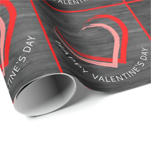 Rustikales Holz - Happy Valentine Day Herzens Geschenkpapier (Rolleneckpunkt)