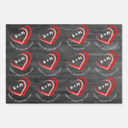 Rustikales Holz - Happy Valentine Day Herzens Geschenkpapier Set (Vorderseite 2)