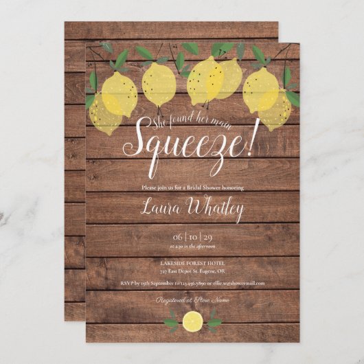 Rustikales Holz Hauptpresse Lemon Brautparty Einladung (Vorne/Hinten)