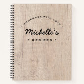 Rustikales Holz hausgemacht mit Liebe Rezept Perso Notizblock (Vorderseite)