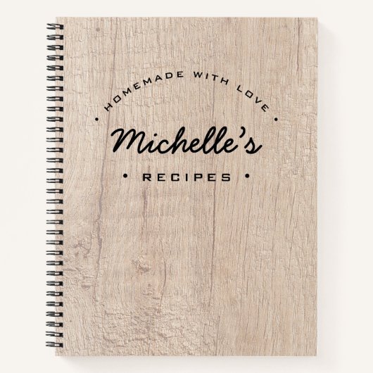 Rustikales Holz hausgemacht mit Liebe Rezept Perso Notizblock (Vorderseite)